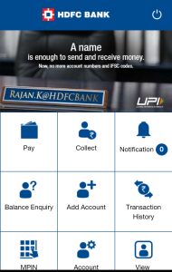 HDFC Bank UPI app home